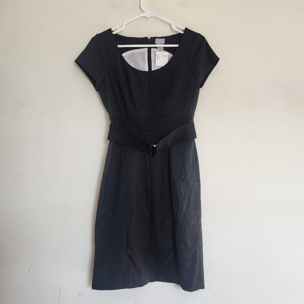 H&M Pinstripe Roundneck Belted Professional/ Office Attire Dress size 6 NWT